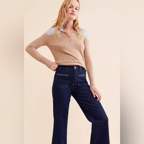 Anthropologie Seventy + Mochi Mabel Wide Leg Jean Patch Pocket Dark VTG Size 27 - Picture 3 of 15